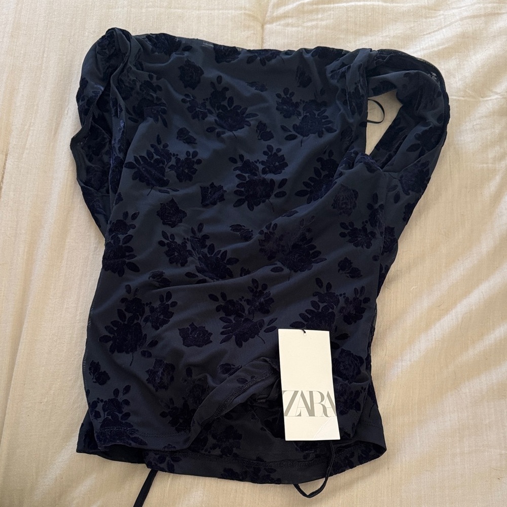 Zara Blue Floral Burnout Sleeveless Top